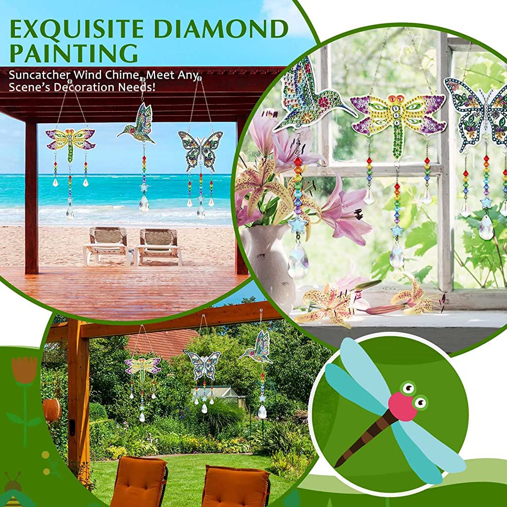 HASTHIP® DIY 5D Diamond Painting, Wind Chime Paint by Number Diamond Painting Hanging Ornament with Tools, Diamond Painting Pendent, Diamond Painting Gift (Dragonfly) HASTHIP® DIY 5D Diamond Painting, Wind Chime Paint by Number Diamond Painting Hanging Ornament with Tools, Diamond Painting Pendent, Diamond Painting Gift (Dragonfly)